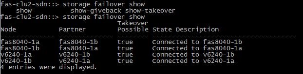 Результат команды storage failover show Результат команды storage failover show